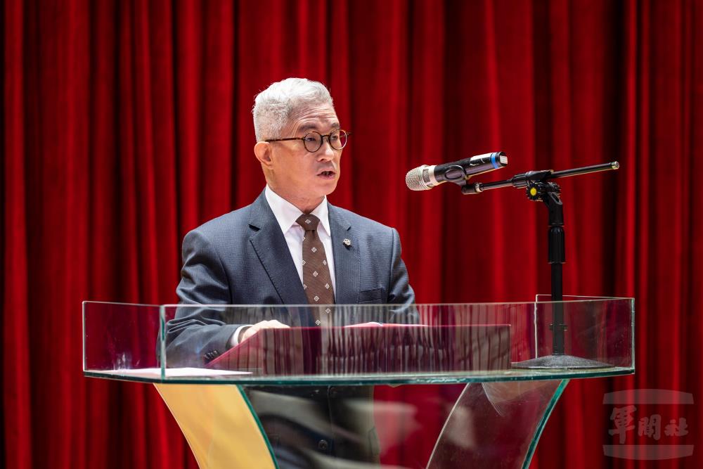 徐副部長致詞時，提出四項工作重點勉勵全體同仁。（軍聞社記者蔡枋澐攝）