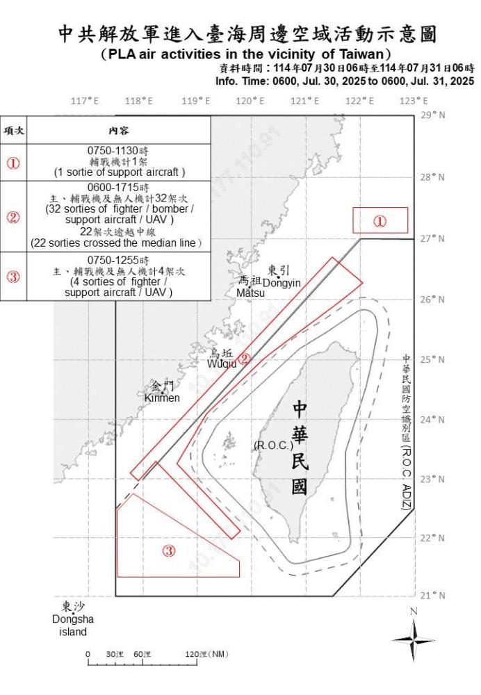中共機艦臺海周邊活動　國軍嚴密監控應處