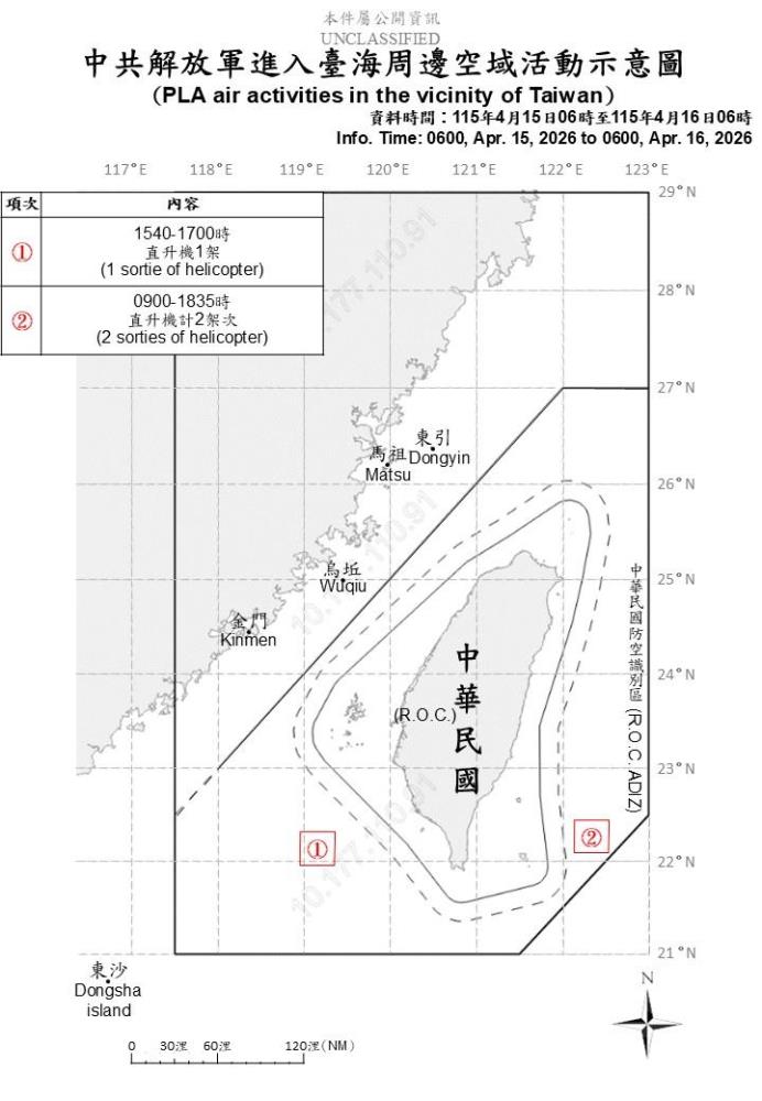 中共機艦臺海周邊活動　國軍嚴密監控應處