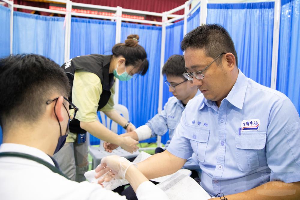 臺中市2025城鎮韌性演習中，開設急救站。（軍聞社記者卓以立攝）
