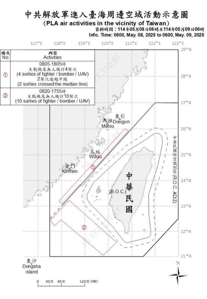 中共機艦臺海周邊活動　國軍嚴密監控應處