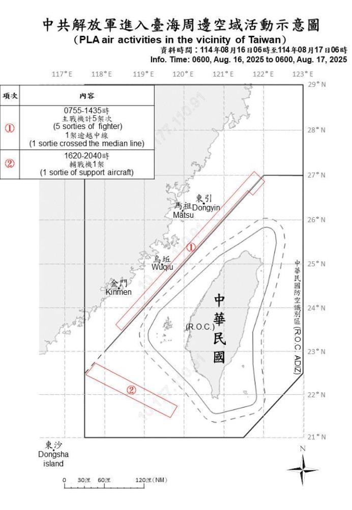 中共解放軍進入臺海周邊空域活動示意圖。（國防部提供）