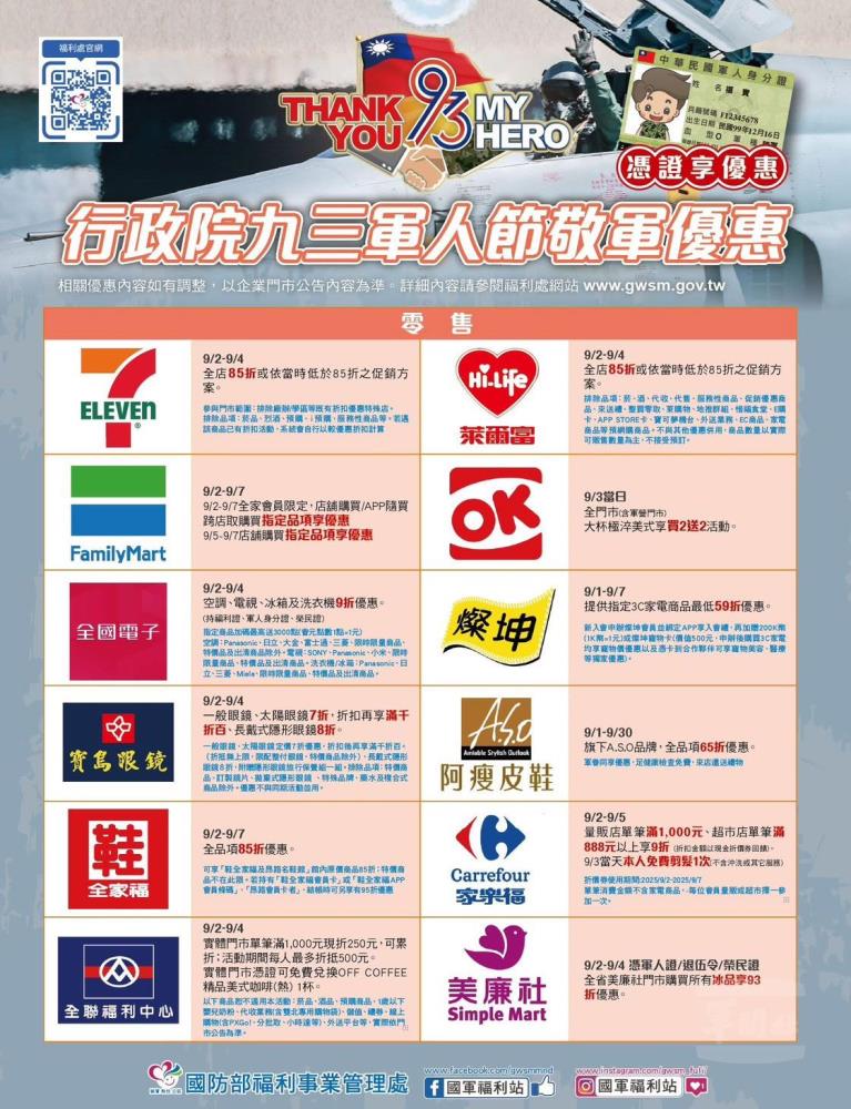 行政院攜手企業推敬軍優惠　盼社會共同向國軍致敬