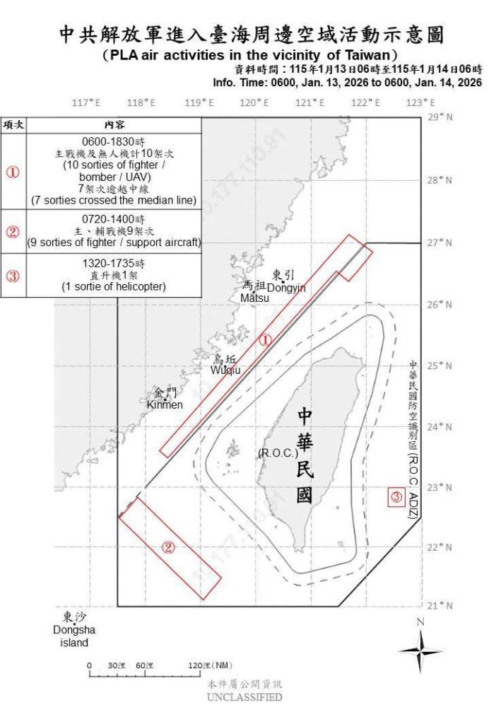 中共機艦臺海周邊活動　國軍嚴密監控應處