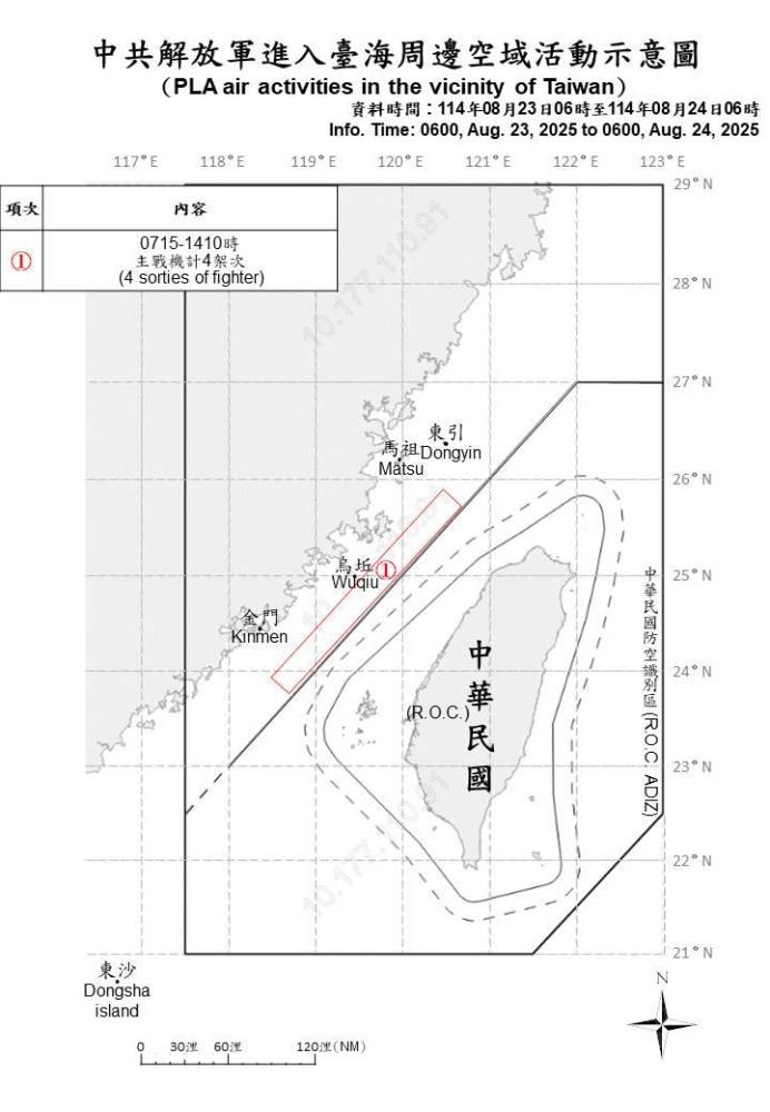 中共解放軍進入臺海周邊空域活動示意圖。（國防部提供）